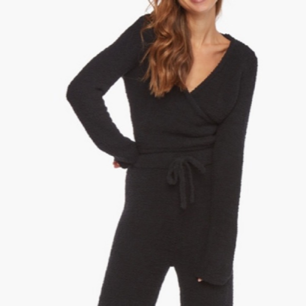 NEW JUSTFAB Cozy Wrap Long Sleeve Top In Black Size:M